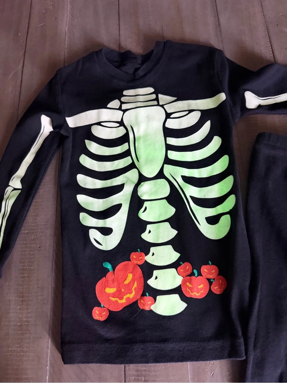 Kids' Black Skeleton Set with Pumpkin Accents—Glow in the Dark